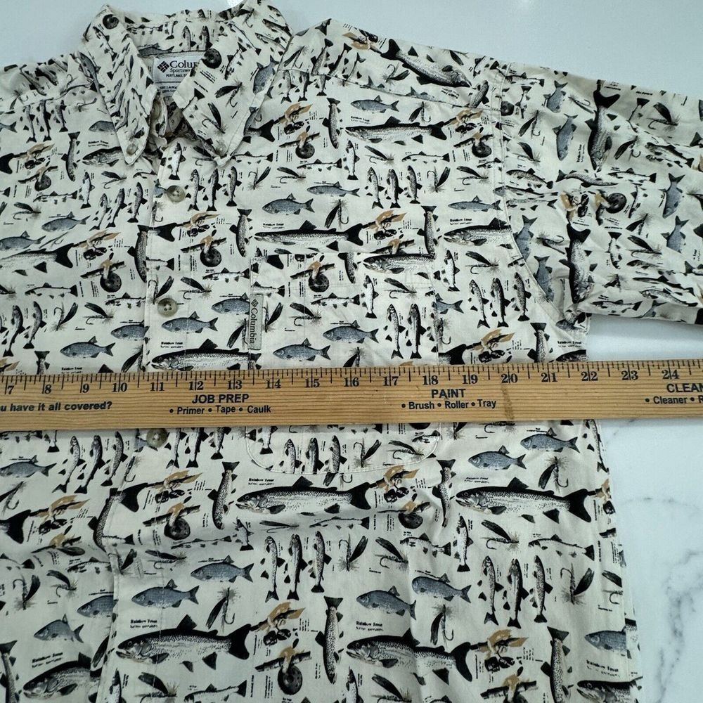 Columbia Fishing Shirt Mens M Fish Print Short Sleeve Coastal Vacation - Picture 5 of 6